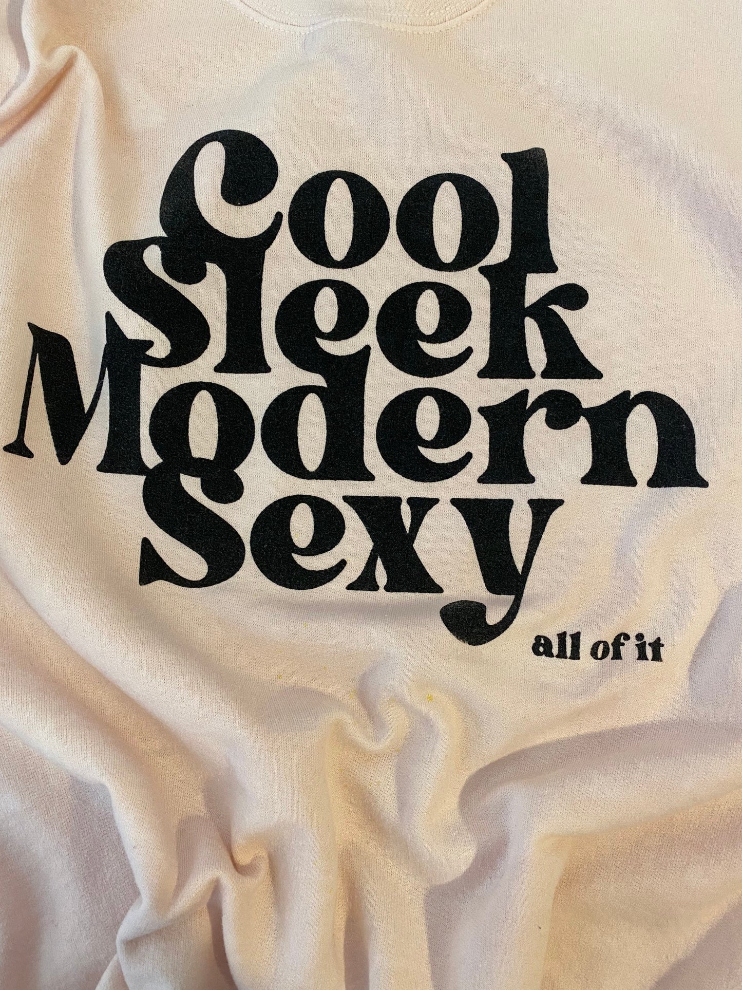 Cool, sleek, modern, sexy, all of it. Sam Kiszka quote sweatshirt. Light peach crewneck Greta Van Fleet sweatshirt.