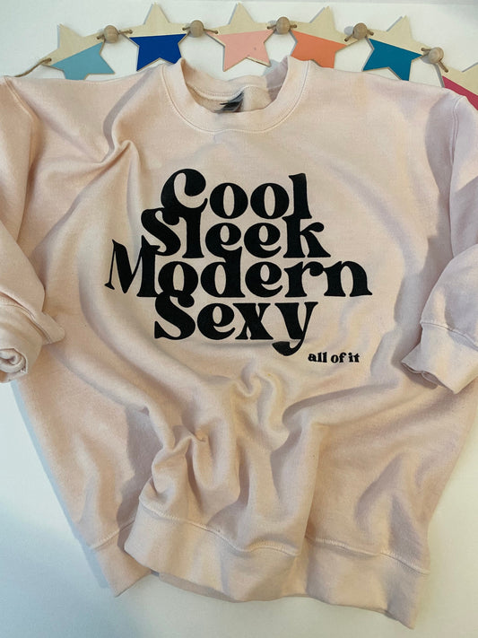 Cool, sleek, modern, sexy, all of it. Sam Kiszka quote sweatshirt. Light peach crewneck Greta Van Fleet sweatshirt.