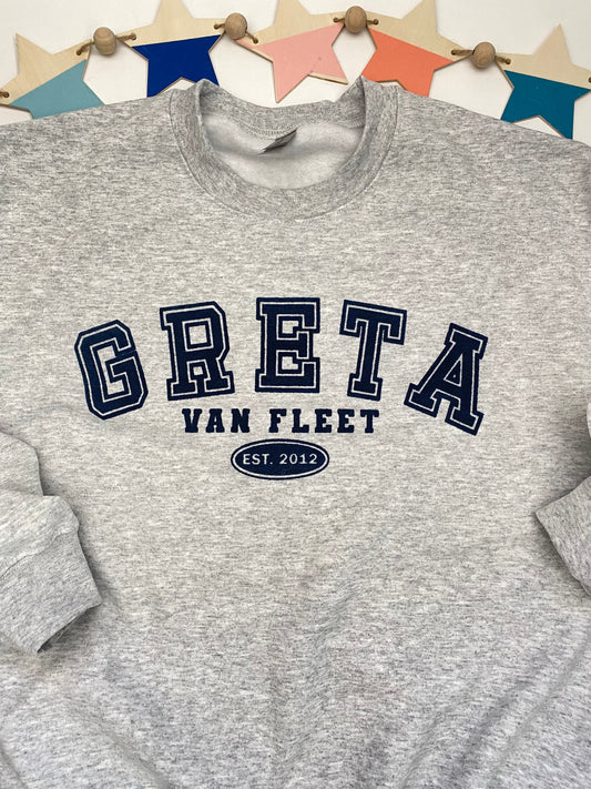 Greta Van Fleet Varsity Style Crewneck, Grey