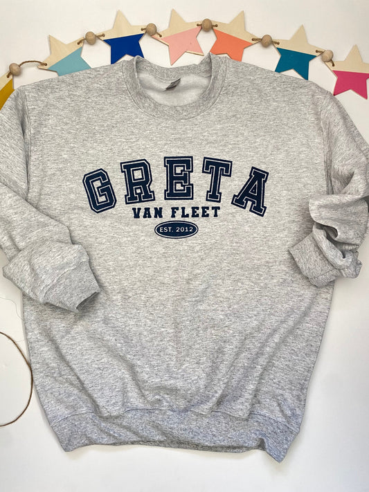 Greta Van Fleet Varsity Style Crewneck, Grey